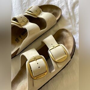 SOLD Birkenstock Arizona Big Buckle Cream Leather Sandals Size EUR 40